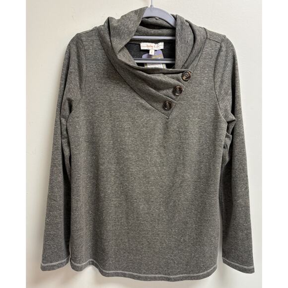 Hailey & Co Charcoal Gray Triblend Cowl Neck Button Pullover Top Women’s Small - Picture 1 of 5